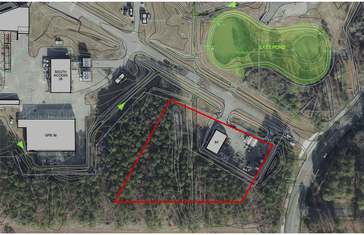 an aerial map showing future location of the Laydown Yard on the Southeast end of the CEBAF accelerator sire