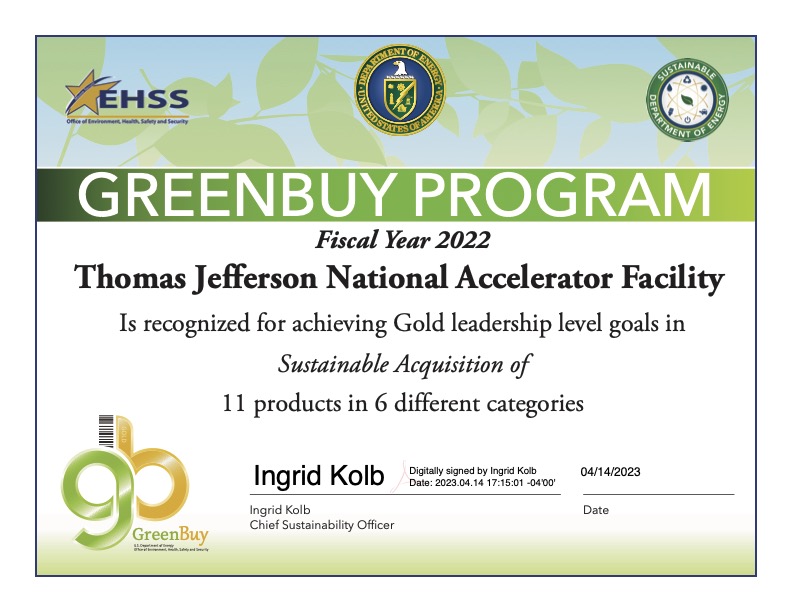 GreenBuy Program FY22 Gold Leadership level goal